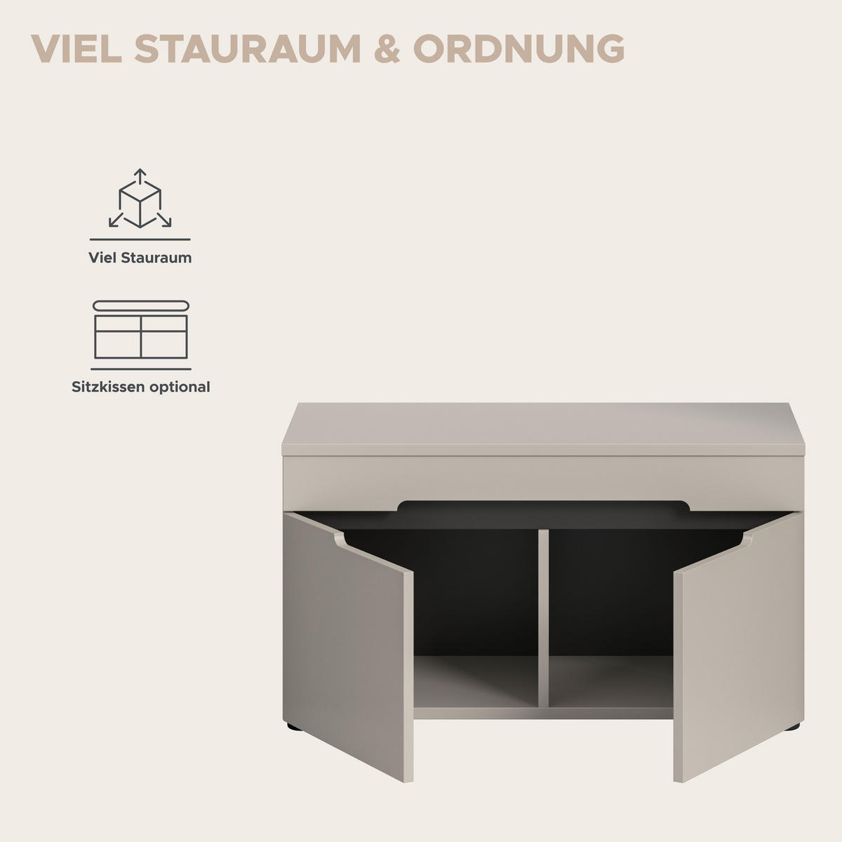 SITZBANK Nova Garderobe in Basalt grau Nachbildung und Artisan Nachbildung B/H/T: 80x45x37 cm - Kaschmir, Holzwerkstoff (80/45/37cm) - Homes & Jones