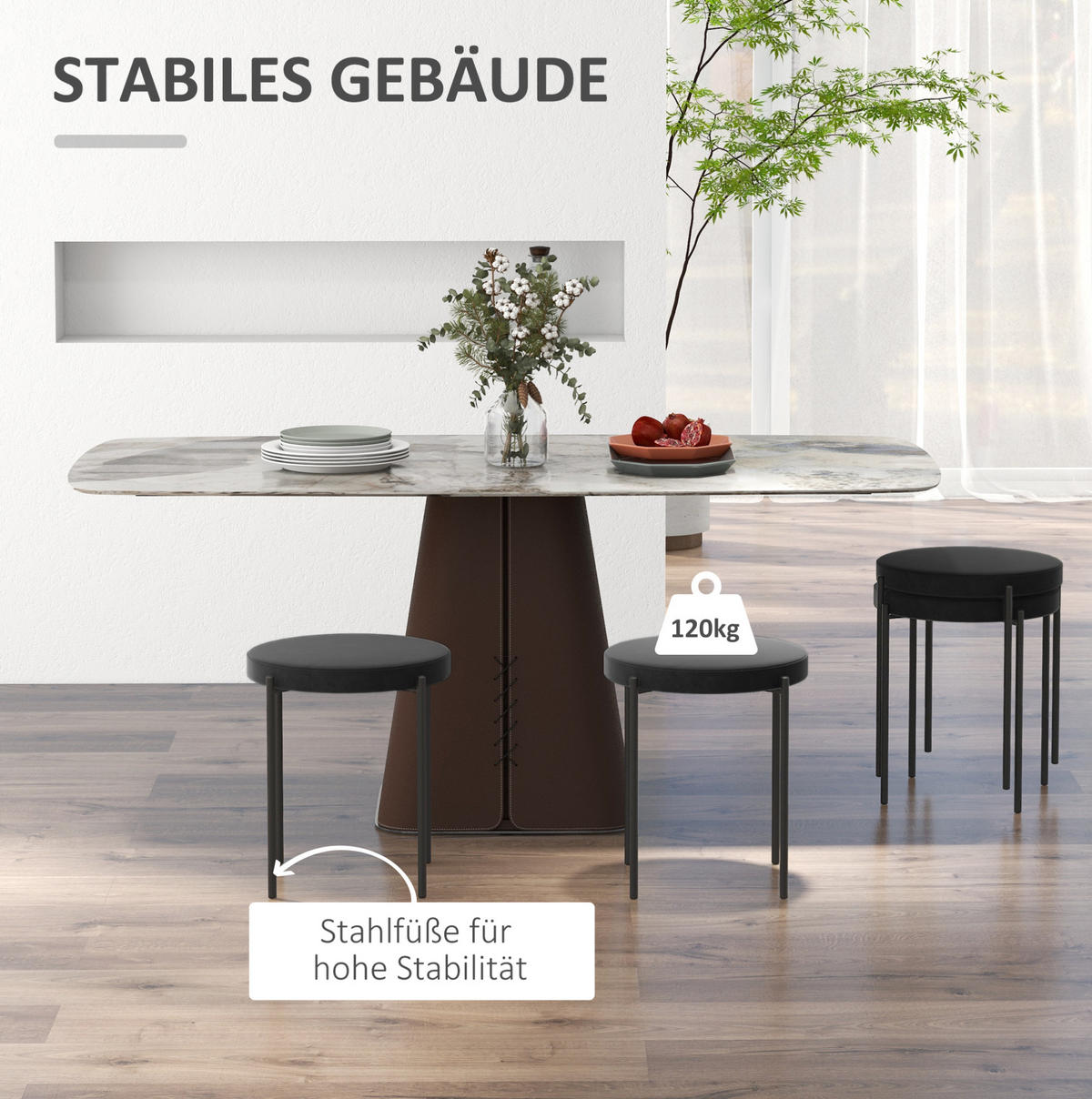HOCKER 4er-Set stapelbar mit gepolstertem Sitz, Schwarz, Metall, 41,5/41,5/46 cm - Schwarz, Metall (41.5/46/41.5cm) - MIVRAY