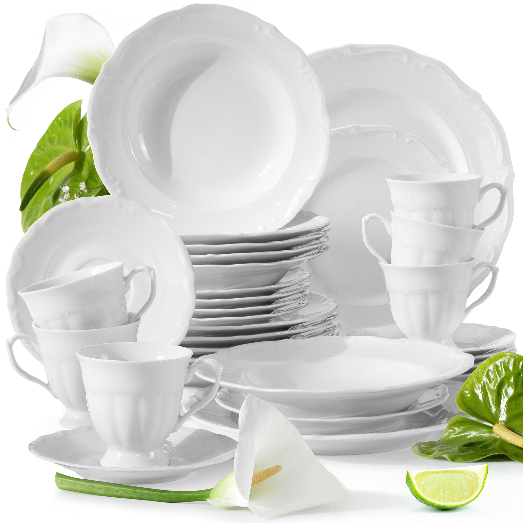 KAFFEESERVICE Chodziez MARIA TERESA 18-tlg - Weiß, Keramik (8/8/8cm) - KONSIMO®