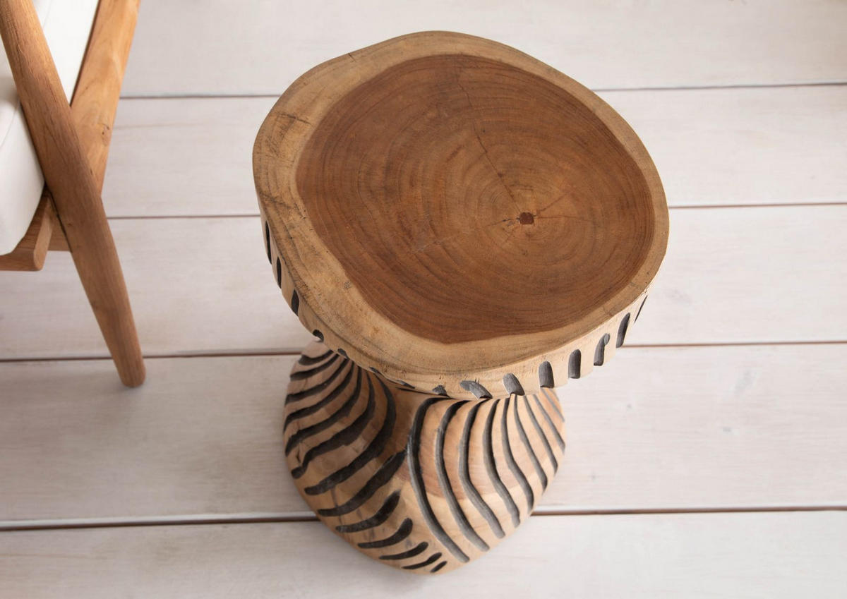 UNIKA Hocker #101 29x29x45 Teak Wurzel natur lackiert - Naturfarben, Holz (29/45/29cm) - Massivmoebel24