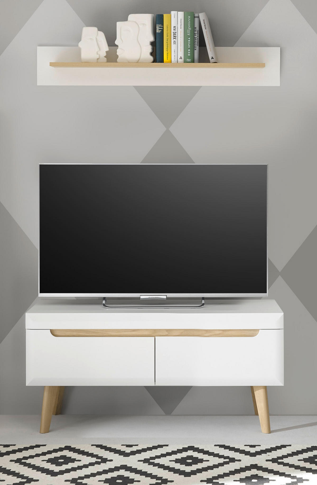 WANDBOARD weiß matt, Eiche, Wandregal 107 cm skandinavisches Design - Eichefarben/Weiß, Holzwerkstoff (107/19/17cm) - Furn.Design