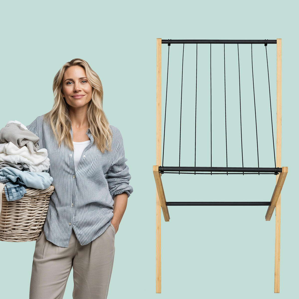 SUŠIAK na prádlo - viacfarebná, kov/drevo (79/77/49cm) - Relaxdays