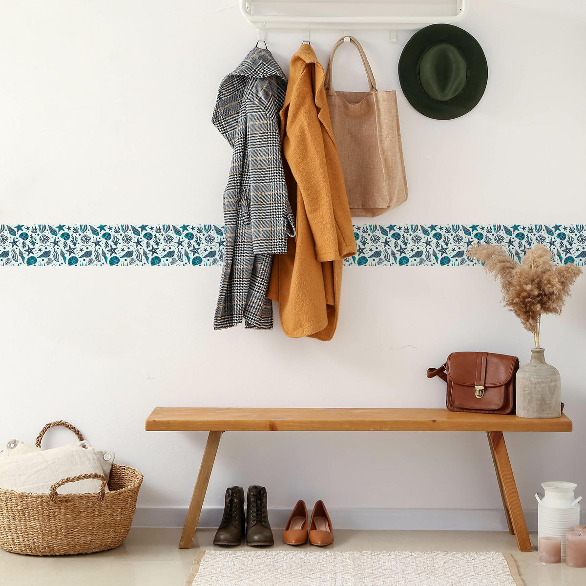 TAPETENBORDÜRE selbstklebend für Kinderzimmer MUSCHELN Korallenriff - Blau/Grün, Papier (10/300/300cm) - Muralo