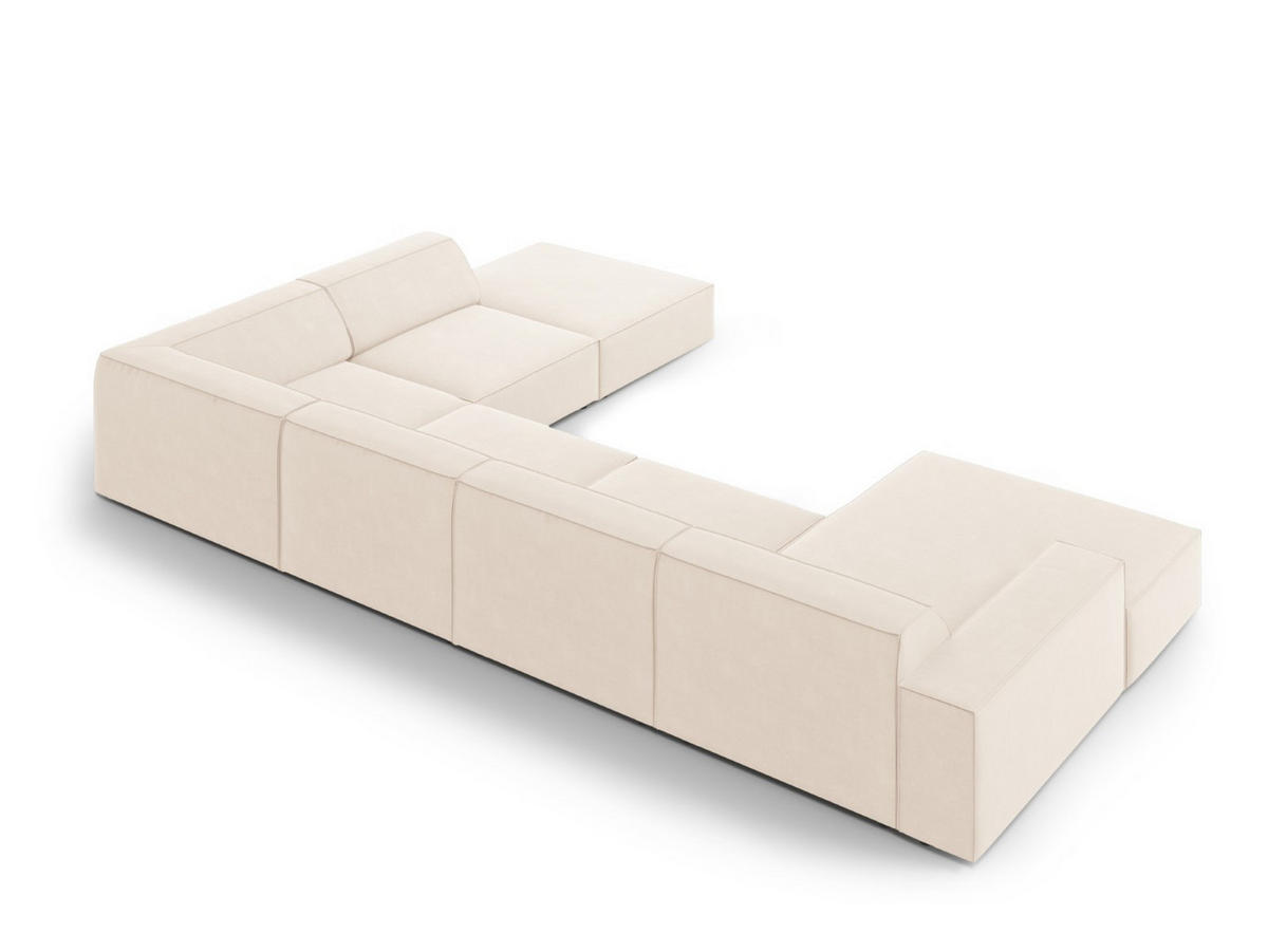 PANORAMASOFA rechts Jodie aus Samt leichtes beige 7 Sitzplätze - Beige, Textil (262/70/364cm) - Micadoni