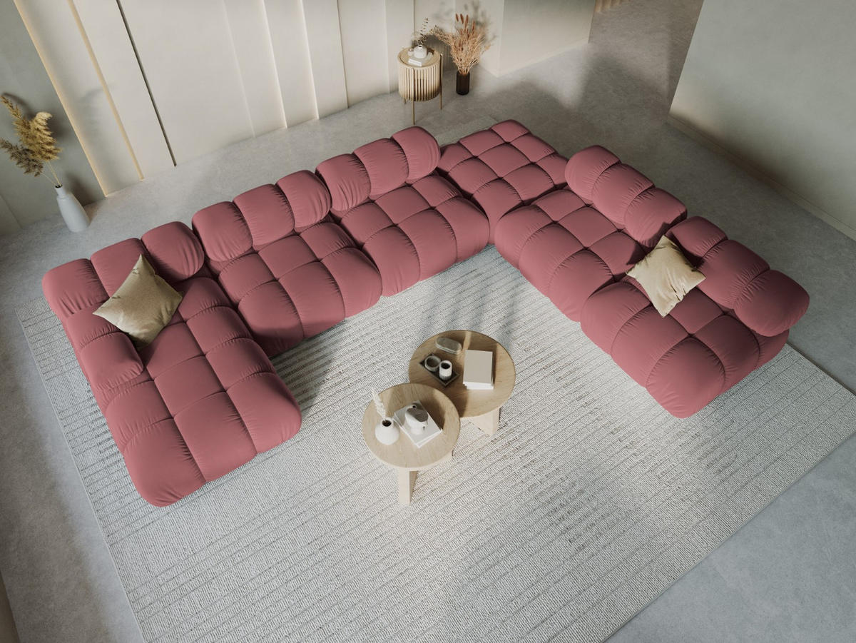 MODULARES-PANORAMASOFA rechts Bellis aus Samt rosa 7 Sitzplätze - Pink, Textil (282/63/379cm) - Micadoni