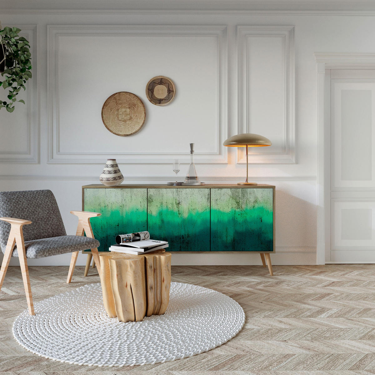 SIDEBOARD NORTHERN LIGHTS, Eicheneffekt, 164,5x42x77,5 cm, 3 Türen - Eichefarben/Buchefarben, Holzwerkstoff/Buchenholz (164.5/77.5/42cm) - SpaceRebels