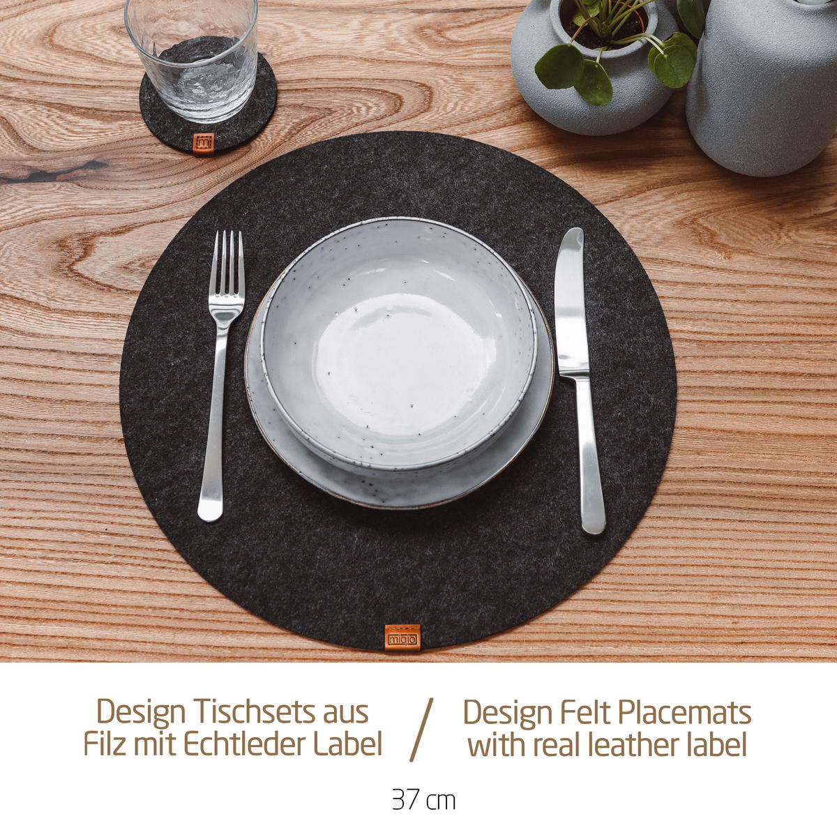 TISCHSETS Glasuntersetzer 12er-Set - Dunkelgrau, Textil (37cm) - Miqio Design