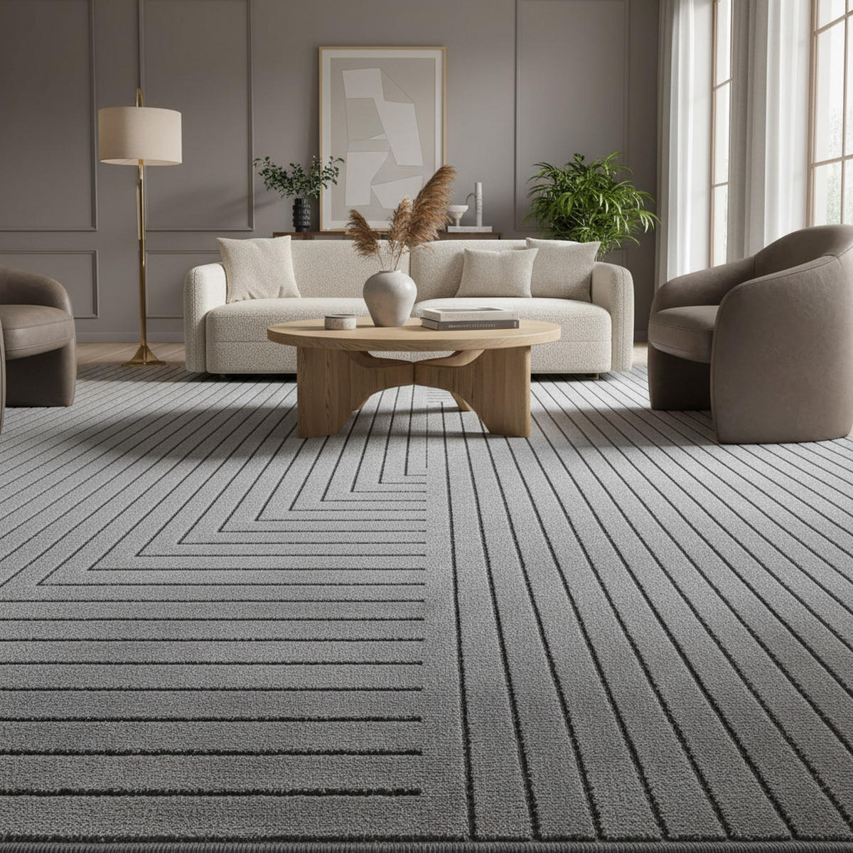 TEPPICH In-/Outdoor Kurzflor Skandinavisch Muster Polypropylen Terrasse Silber Rechteckig 240x340 - Silberfarben, Textil (240/340cm) - KADIMA DESIGN