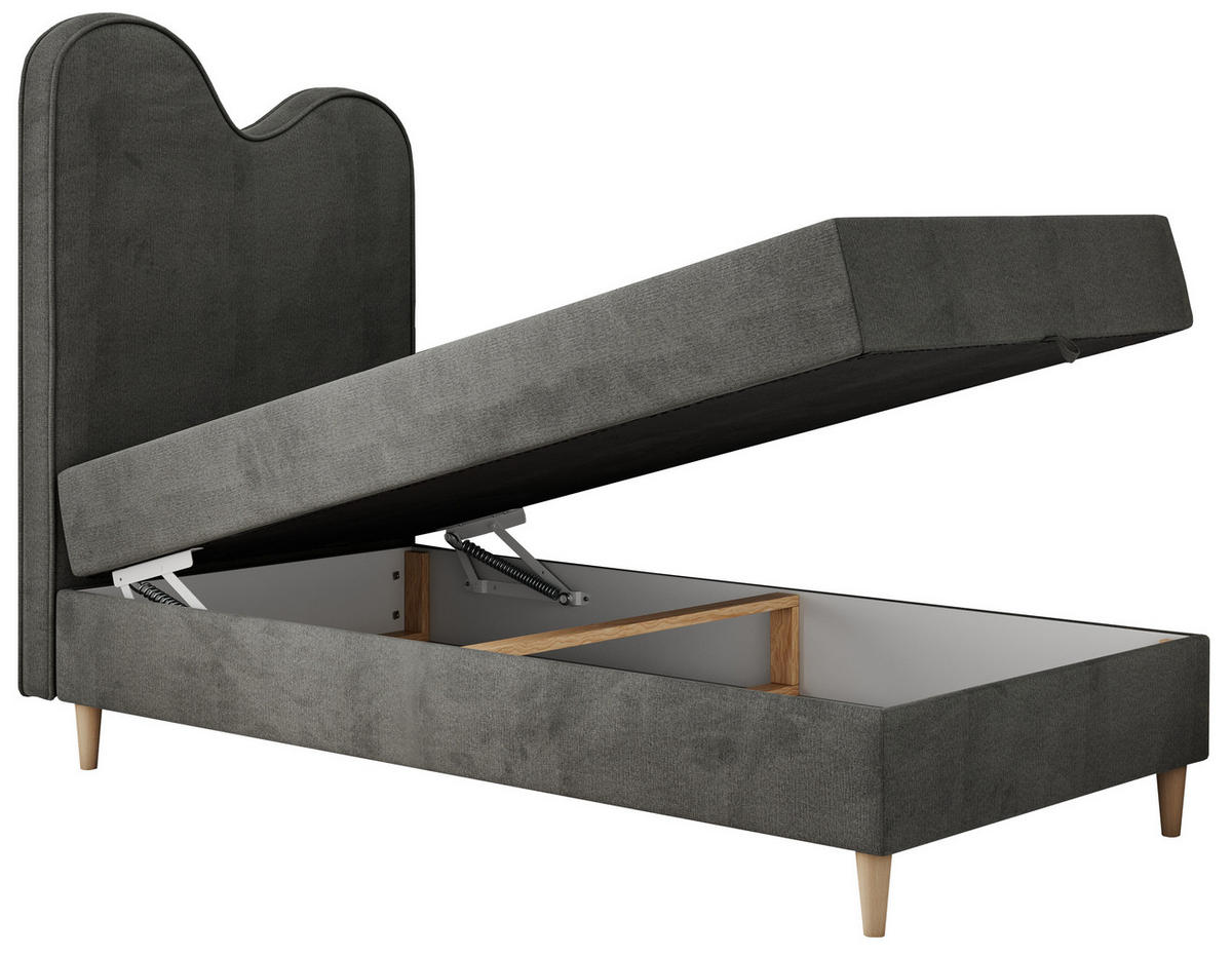 BOXBETT FLOW 90/180 Dunkelgrau Velvet hydrophob - H3 - Dunkelgrau, Holz/Textil (90/180cm) - MKS