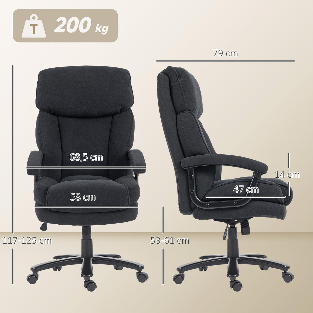 CHEFSESSEL Polyester Schwarz - Schwarz, Textil/Metall (68.5/125/79cm) - HOMCOM
