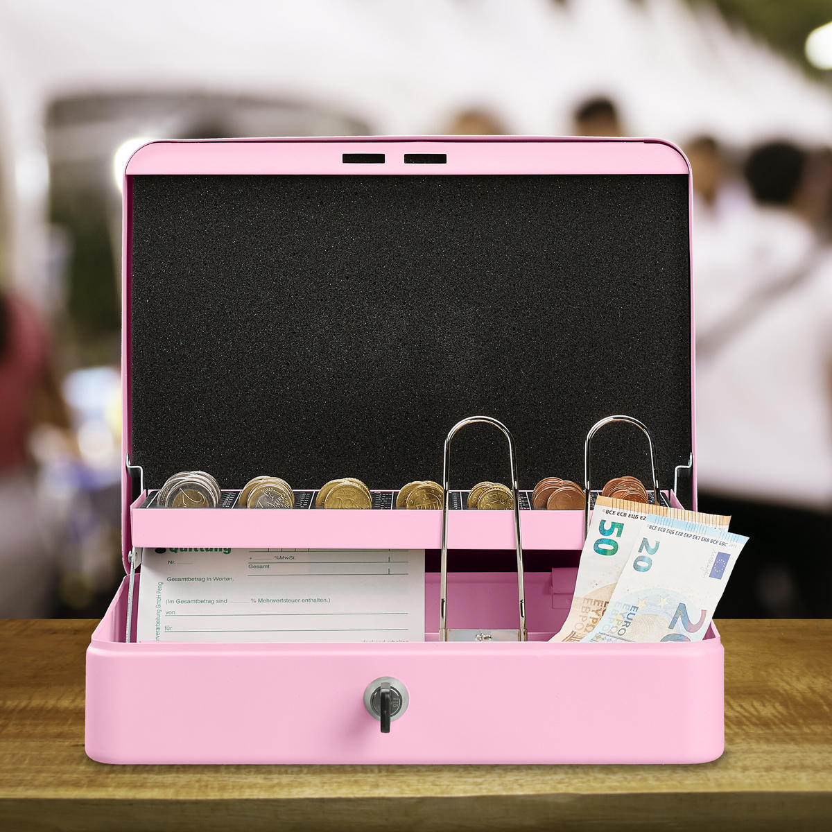 POKLADNIČKA na mince Euro - ružová, kov/plast (30.5/8.5/24.5cm) - Relaxdays