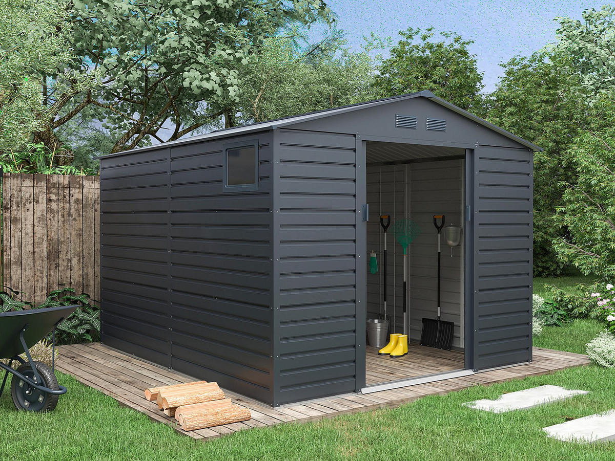 SCHREBERGARTENHAUS - 267 cm x 309 cm - metall - anthrazitgrau Adelmo - Anthrazit, Metall (267/221/309cm) - Vente-Unique