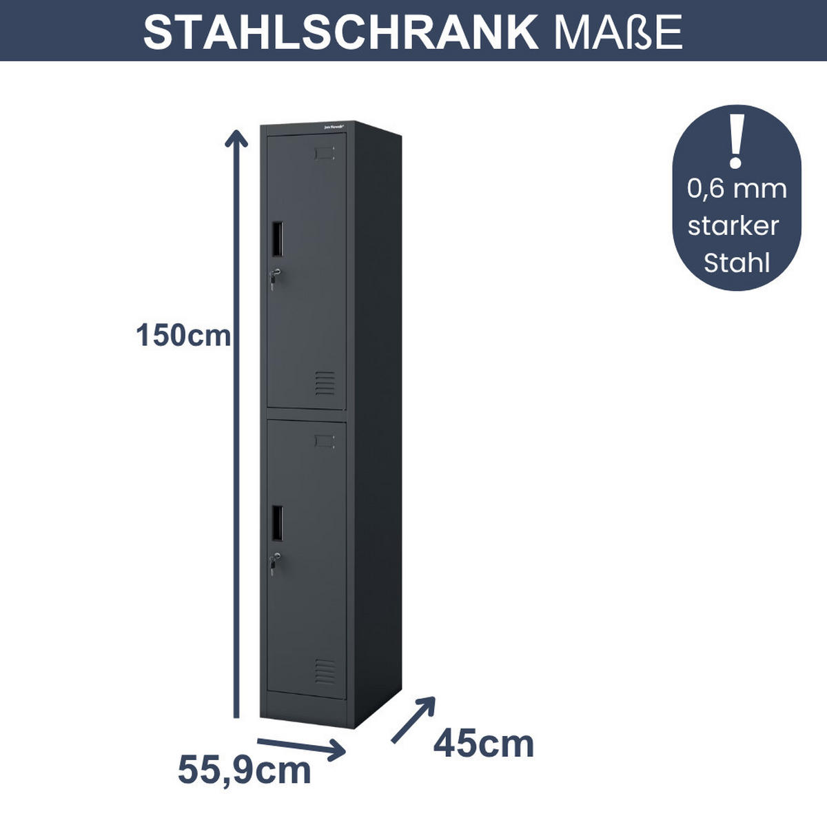 UMKLEIDESCHRANK Spind TOKIO 2 Abteile 185x31,7x45cm Anthrazit - Anthrazit, Metall (31.7/185/45cm) - DELUKE