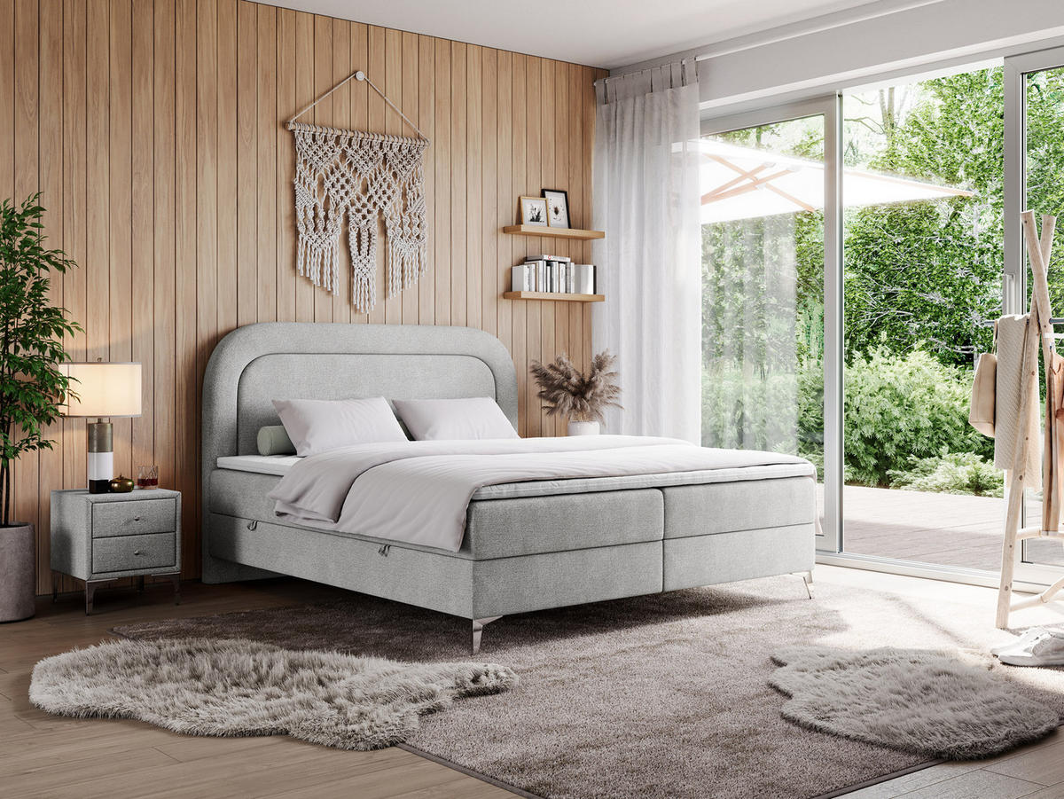 BOXBETT EIRA 120/200 Hellgrau Struktur - H3 - Silberfarben/Hellgrau, Holz/Textil (120/200cm) - MKS