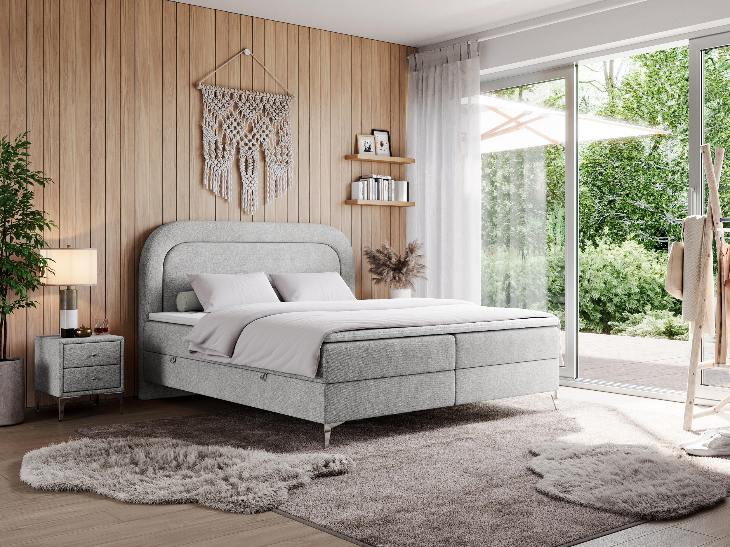 Thumbnail - MKS Boxbett, Hellgrau, Textil, 2-Sitzer, H4, Rechteckig, 180x200 cm, Schlafzimmer, Betten, Boxspringbetten