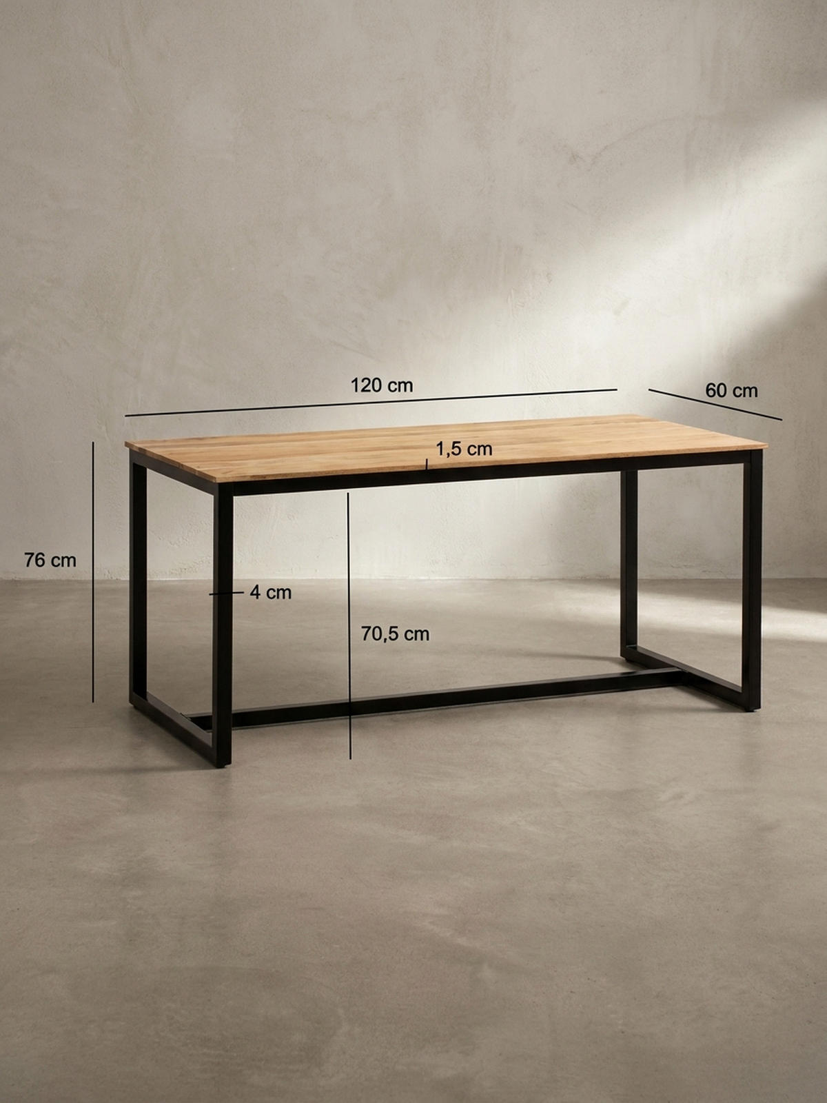 ESSTISCH Massivholz Metall Rechteckig Loft-Stil, Akazie 120x60x76 cm - Schwarz/Akaziefarben, Holz/Metall (60/120/76cm) - KADIMA DESIGN