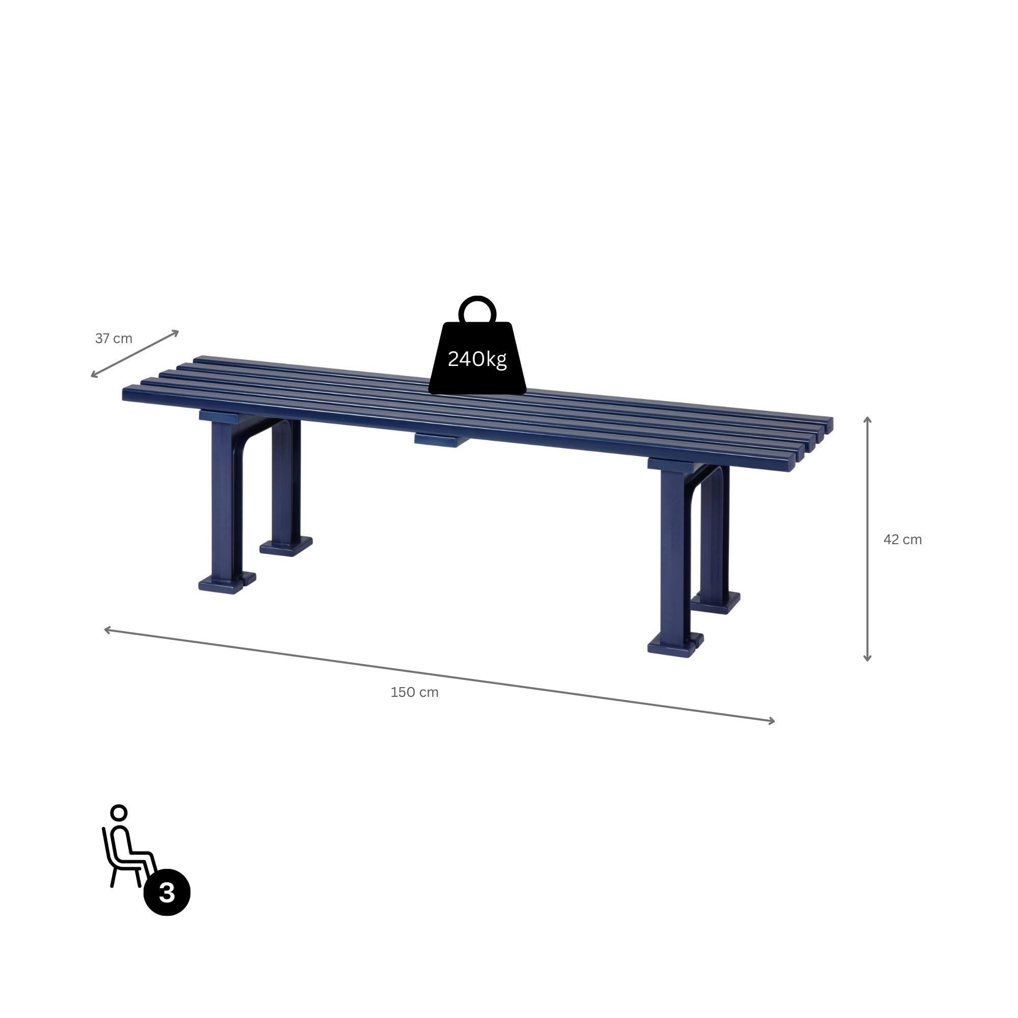 GARTENBANK Kuba 3 Sitzer Blau 42 x 150 x 37 cm Witterungskunststoff & UV Beständiger Kunststoff - Blau, Kunststoff (150/42/37cm) - PROREGAL