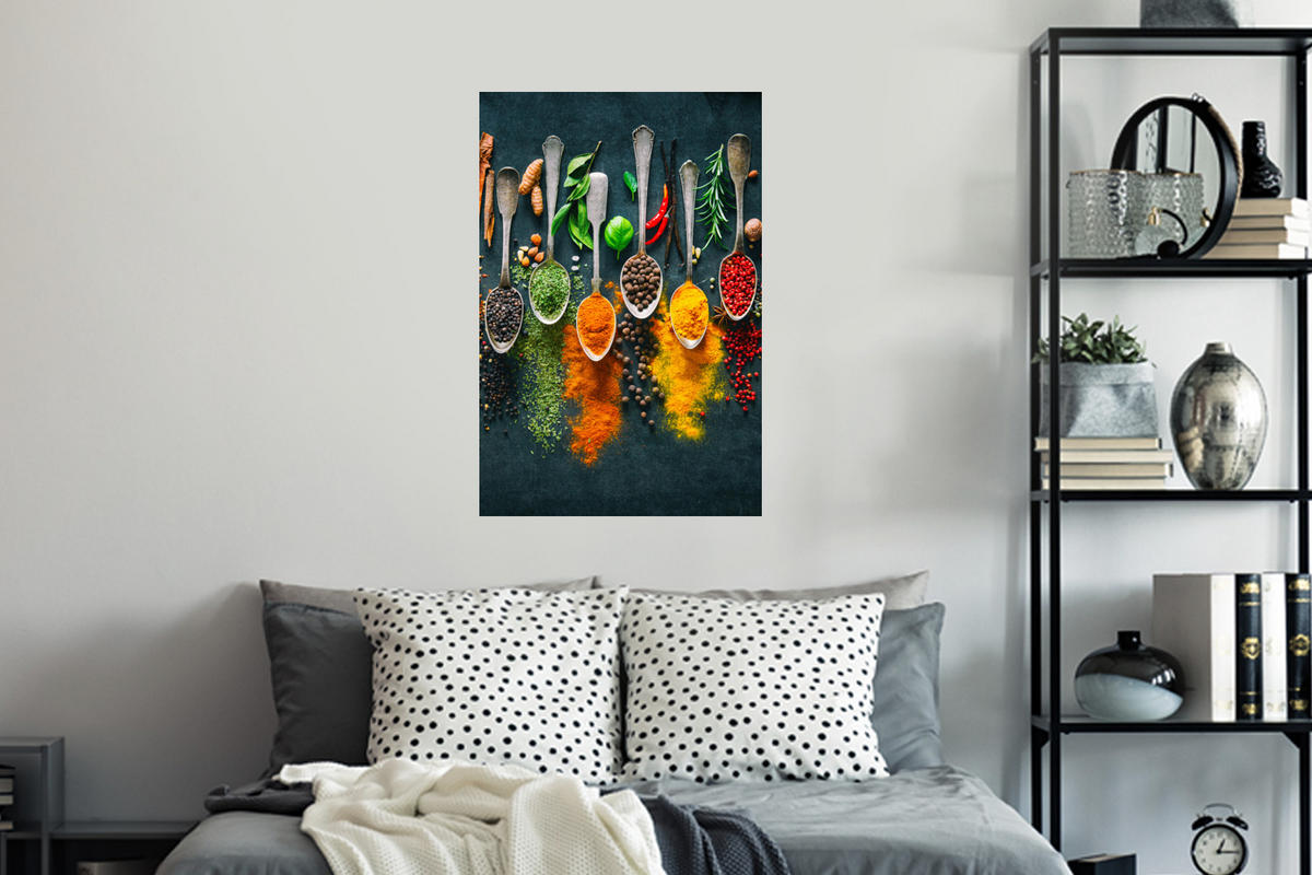 WANDTATTOO Kräuter - Gewürze - Löffel 40x60 cm - Currygelb, Kunststoff (40/60/0.1cm) - MuchoWow