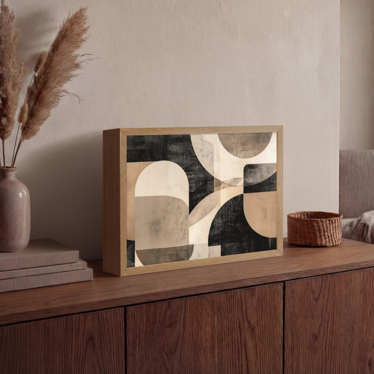NÁSTĚNNÁ LAMPA S AKUMULÁTOREM Abstraktní - Tvary - Moderní - Béžová 40x30 cm - šedá, kompozitní dřevo (40/30/8cm) - OnlyWow