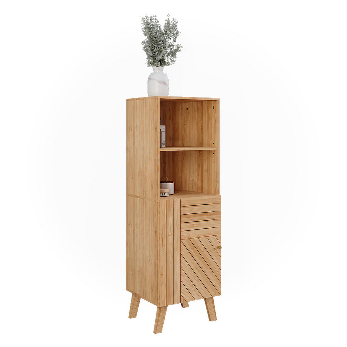 MIDISCHRANK Lucie Bambus 40 x 124 cm - Grün, Holzwerkstoff (40/124/36cm) - Vicco