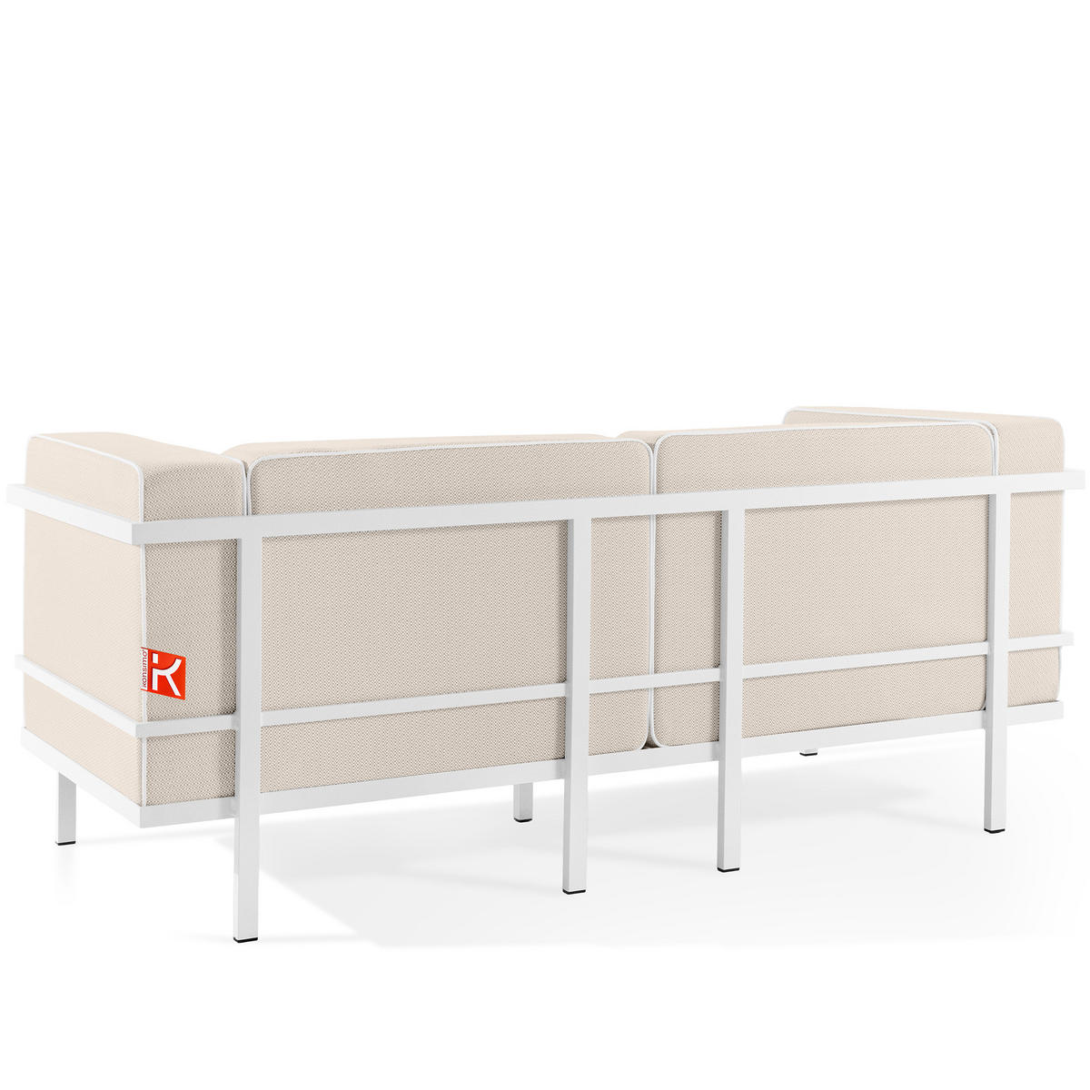 GARTENLOUNGE-SET TRIGLO 4-tlg., 1x Tisch, 2x Sessel, 1x Sofa 2-Sitzer, Modern, Weiß - Beige/Weiß, Glas/Textil - KONSIMO®