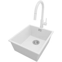 UNTERBAUSPÜLE GRANIT London, 3-er set Weiß 41/47 cm, 1 Becken + Küchenarmatur 40/20 cm + Ablauf-Set ab 45er Unterschrank - Chromfarben/Weiß, Kunststoff (41/20/47cm) - Primagran
