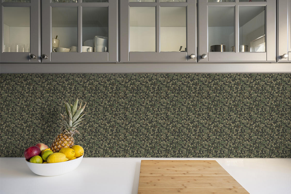FLIESENAUFKLEBER 9 Stück 30x30 cm selbstklebend Militärisches Mosaik - Grün, Textil (30/1.6/30cm) - TULUP