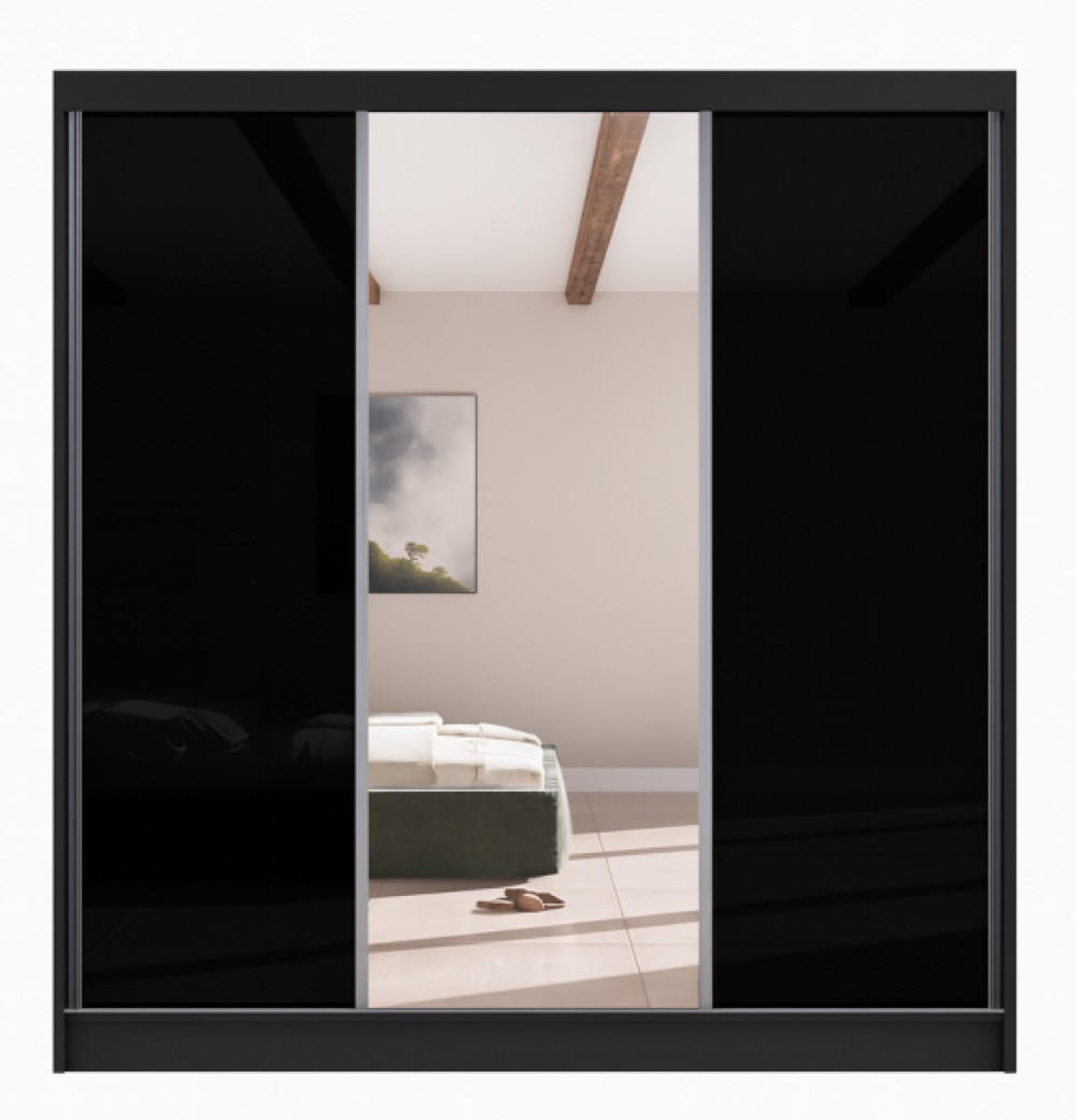 SCHRANK Schwarz VIOLA V200 Mit Spiegel - Transparent/Schwarz, Holzwerkstoff (200/215/61cm) - Sepro Meble