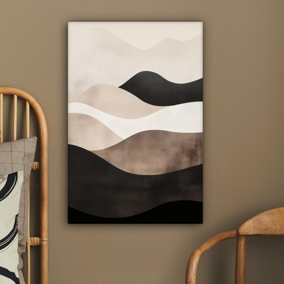 LEINWANDBILD Abstrakt - Landschaft - Wellen - Cremefarben 40x60 cm - Cappuccino, Textil (40/60cm) - MuchoWow