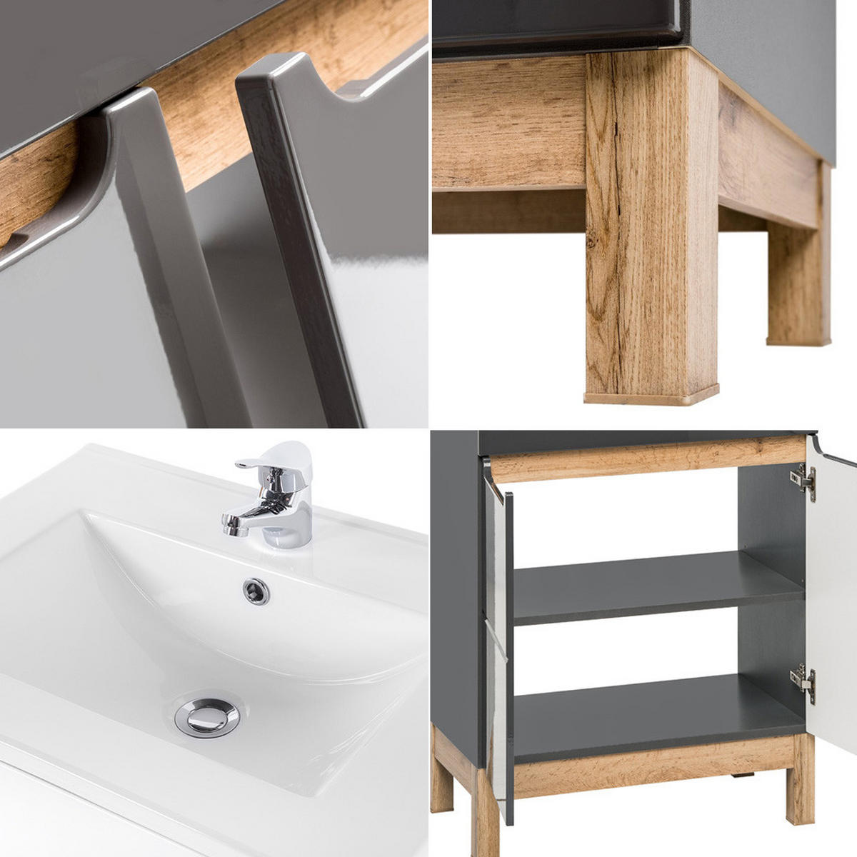 BADMÖBEL-SET 3-TLG. Solna-56 - Grau, Holzwerkstoff (110/200/46cm) - Lomado