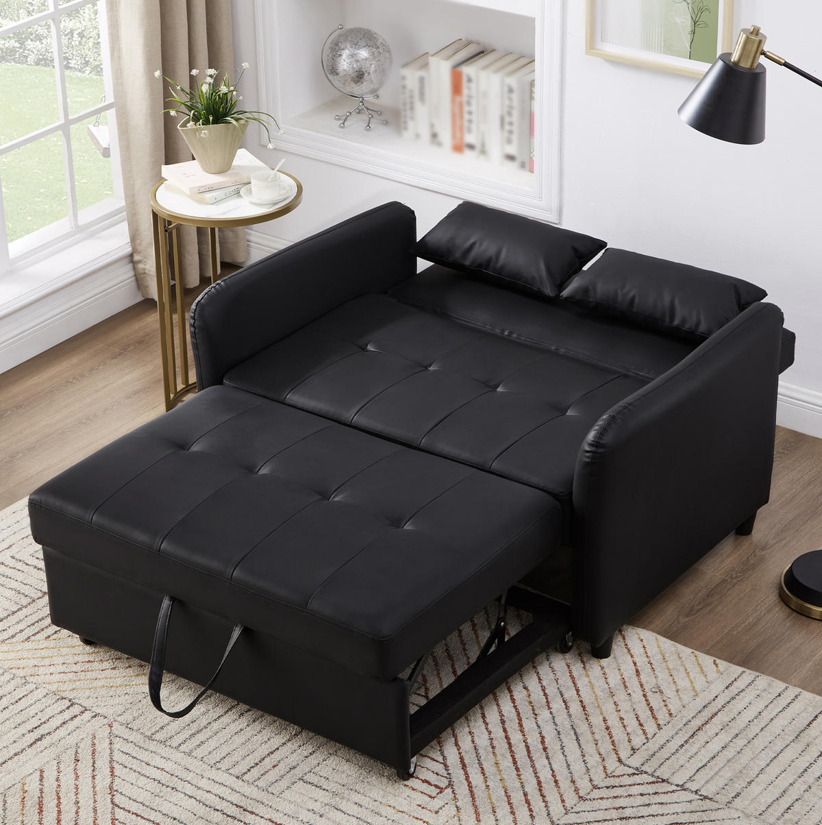 SCHLAFSOFA PU-Bezug wasserabweisend und ausziehbar Antikschwarz 122/83/82 cm - Schwarz, Kunststoff (83/82/122cm) - Redom