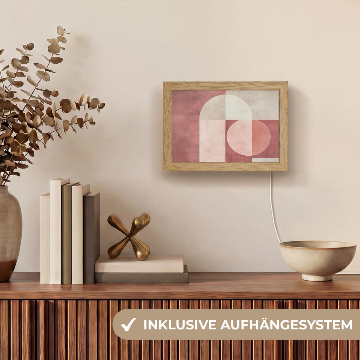 WANDLEUCHTE Figuren - Abstrakt - Rosa 20x15 cm - Altrosa, Holzwerkstoff (20/15/8cm) - OnlyWow