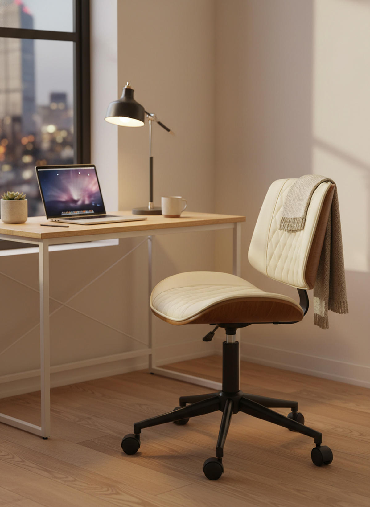 BÜROSTUHL Omnix Kunstleder walnuss/creme - Creme/Schwarz, Metall (50/94/54cm) - TPFLiving
