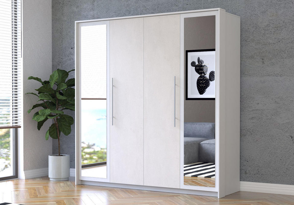 DREHTÜRENSCHRANK - Kaira Weiß + Silk - Weiß, Holzwerkstoff/Metall (206/215/64cm) - Möblo