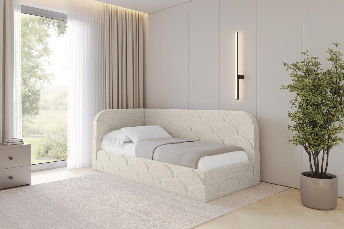 EINZELLBETT Jugendbett mit Bettkasten, Rechts - ELRY 100x200 Beige - Perlmutt, Holzwerkstoff/Textil (100/200cm) - ALTDECOR