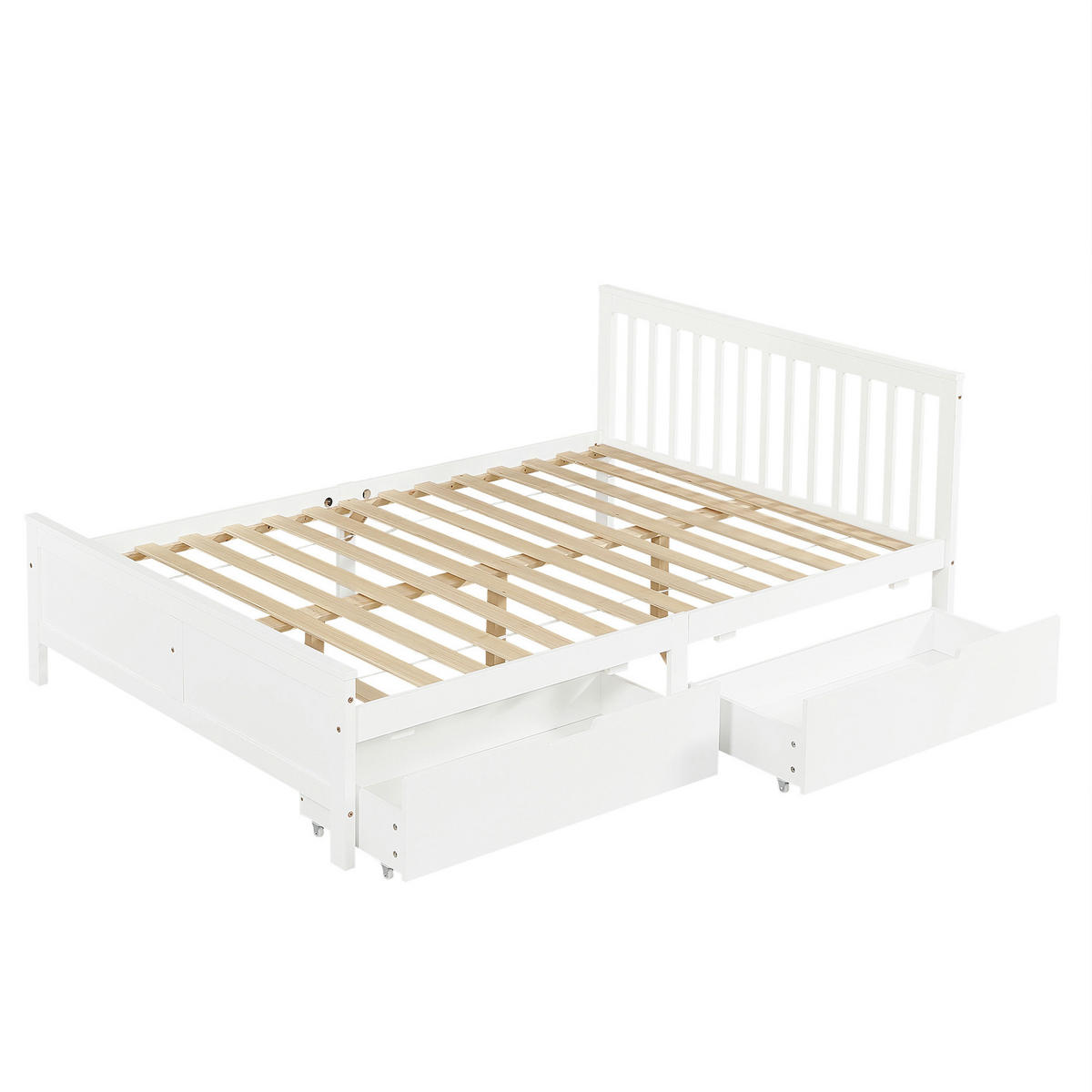 DOPPELBETT 140/200 cm mit 2 Schubladen und Massivholzrahmen, Weiß - Weiß, Holz (140/200cm) - Redom