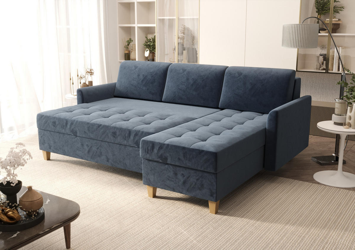 ECKSOFA KONGO RBN08, Eckcouch in L-Form mit Schlaffunktion, Farbe: Schwarz, Kunstleder, Ottomane Rechts - Schwarz, Textil (240/180cm) - O-Sofa