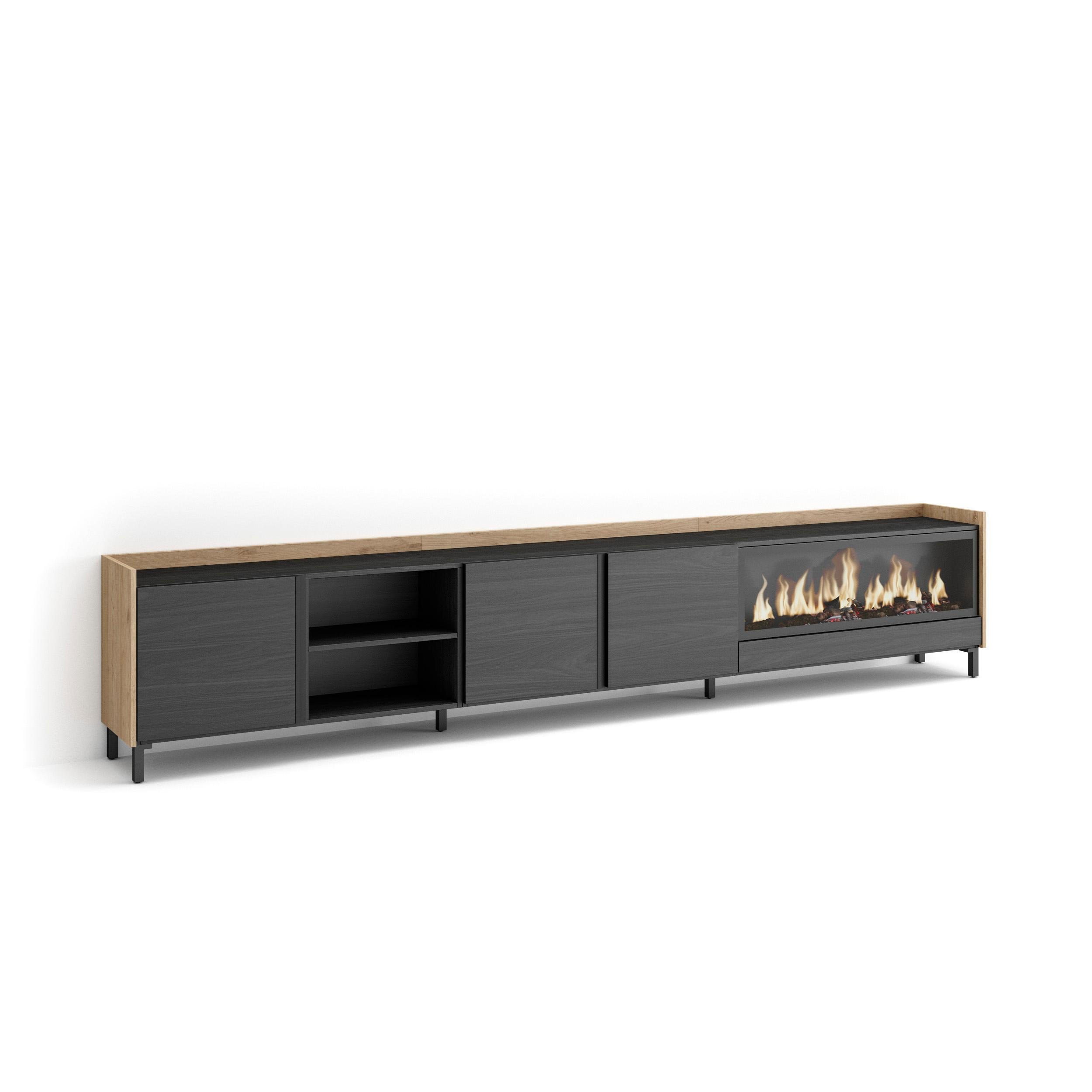 Skraut Home Lowboard, Schwarz 315x61x35 cm