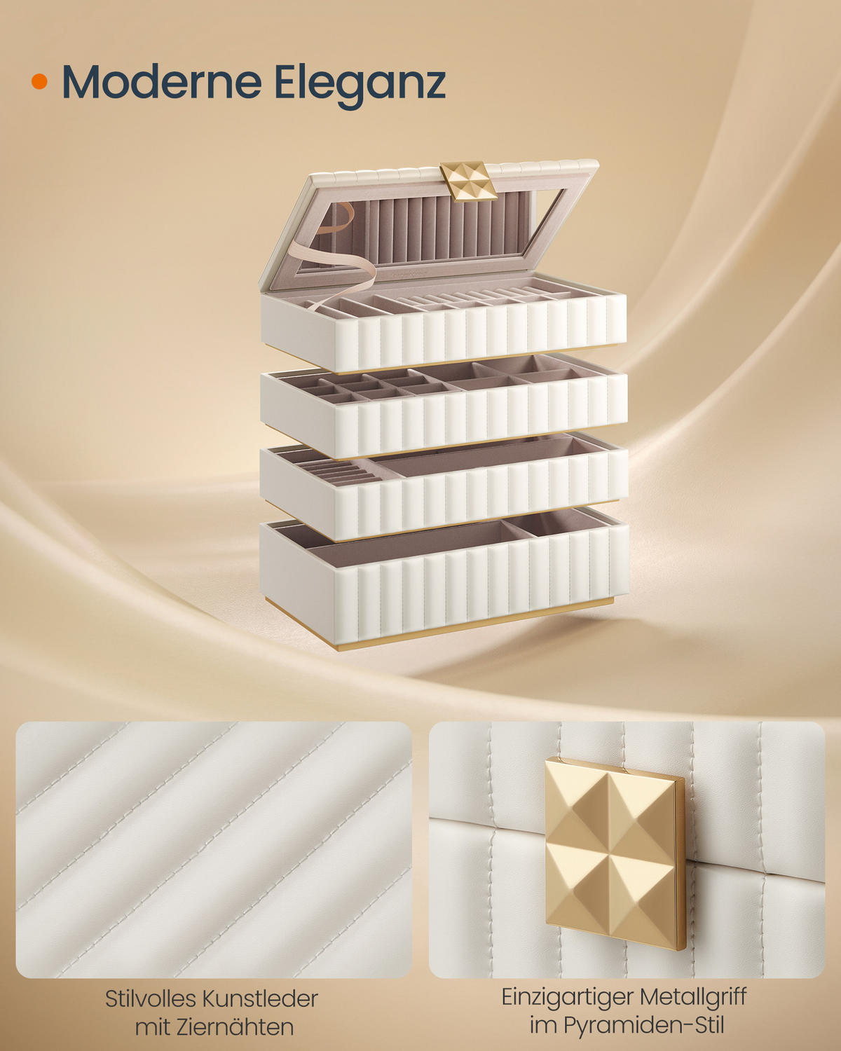 SCHMUCKAUFBEWAHRUNG Anah - Weiß, Leder (17/21/28cm) - SONGMICS HOME