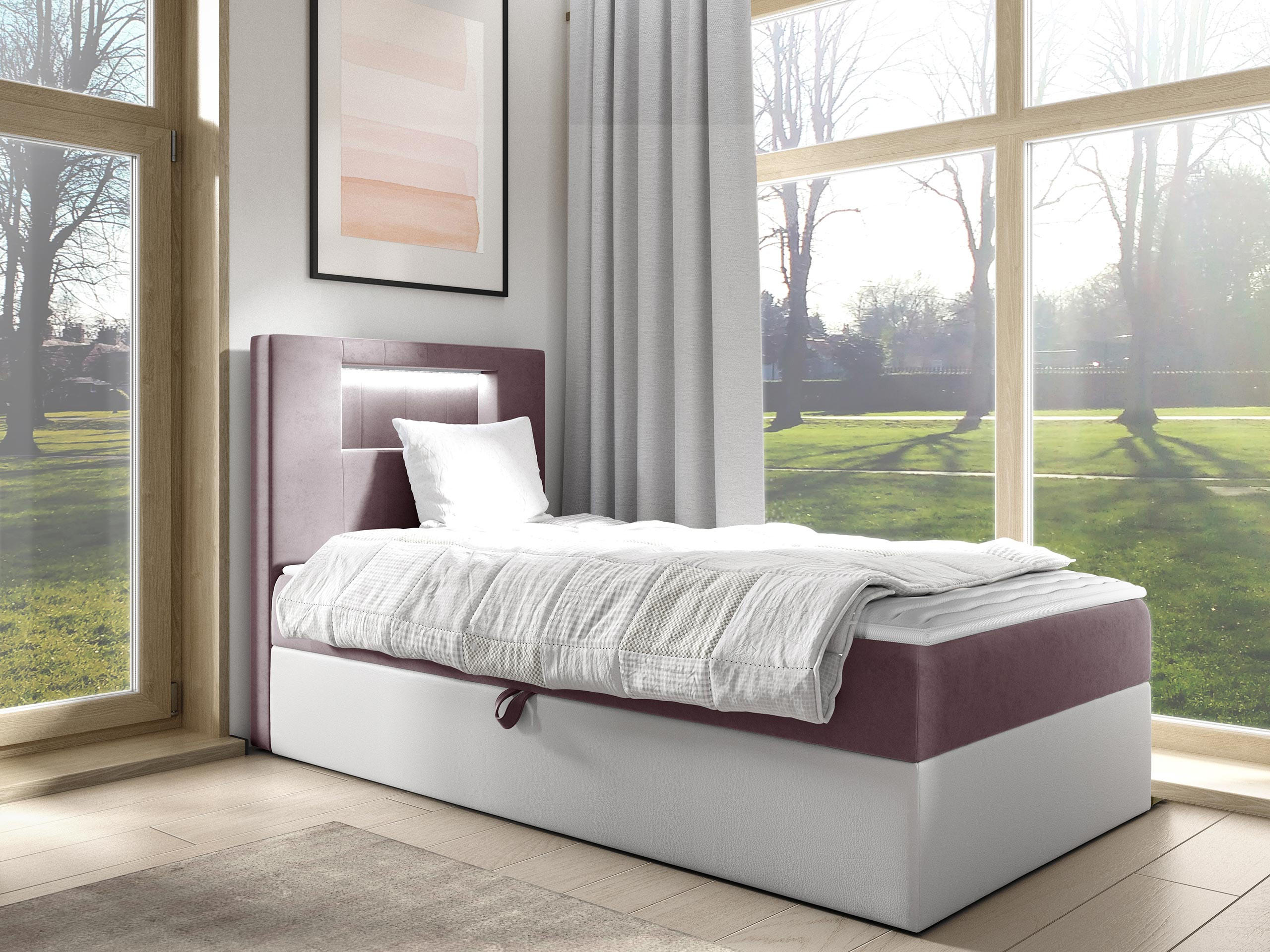 BOXBETT Gold Junior 1, Seite zum Öffnen des Bettkastens: Links - Weiß/Rosa, Holz (90/200cm) - MIRJAN24
