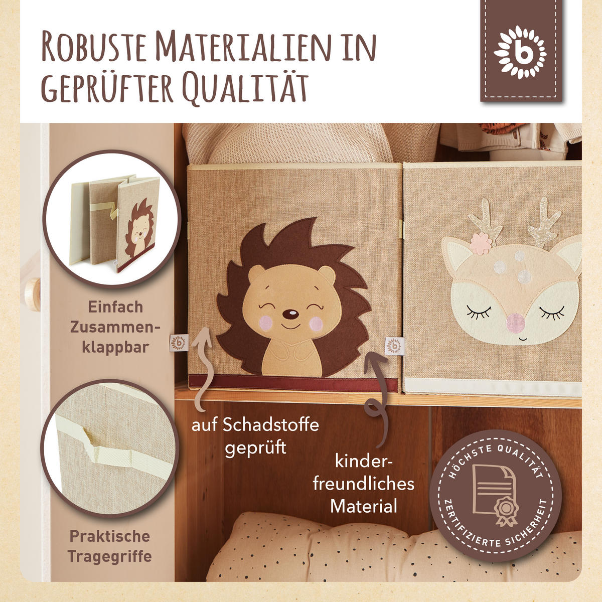 AUFBEWAHRUNGSBOX Kinder Igel Piksi - Sandfarben/Beige, Textil (33/33cm) - Bieco Spielwaren