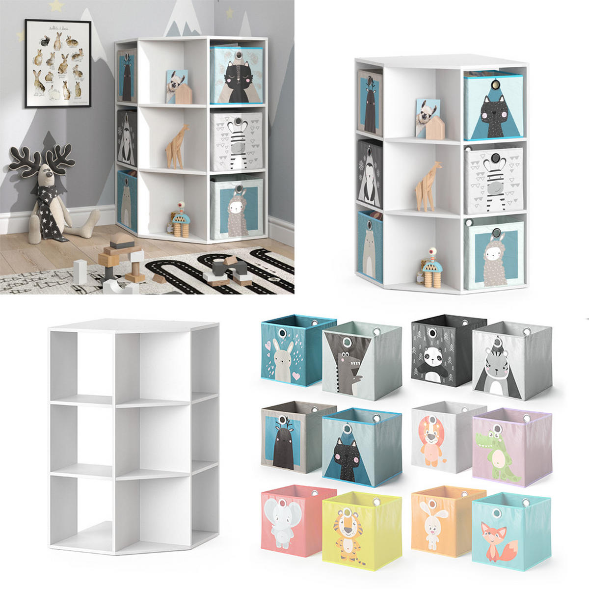 KINDERREGAL Luigi Weiß 64 x 107.8 cm mit 6 Faltboxen opt.2 - Weiß, Holzwerkstoff (64/107.8/64cm) - Vicco