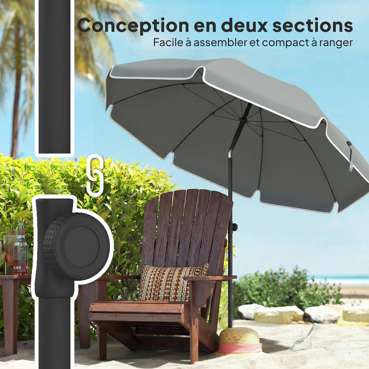 SONNENSCHIRM DE-11601 neigbar & höhenverstellbar mit Sandanker Dunkelgrau - Dunkelgrau, Metall (150/150cm) - ComfortXL