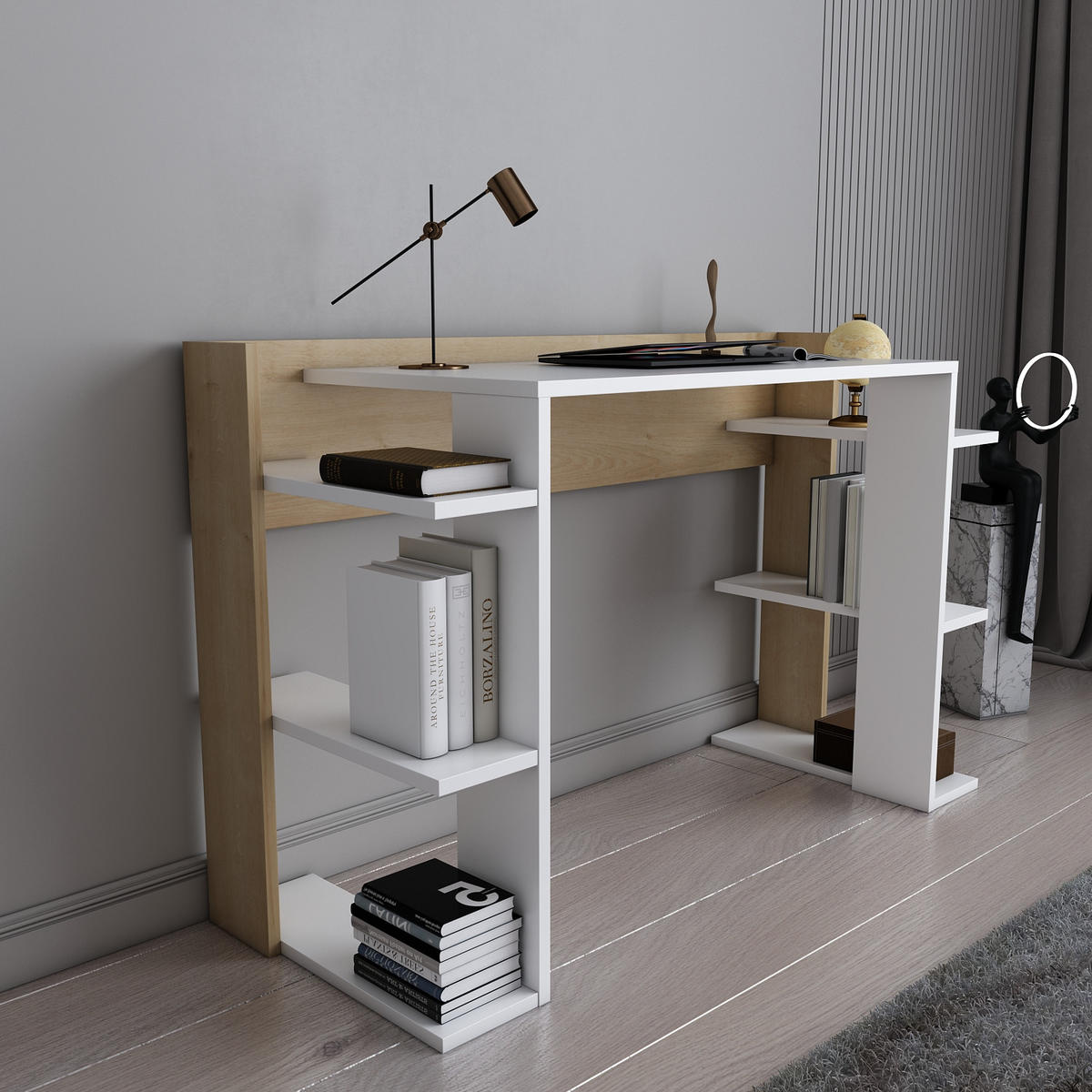COMPUTERTISCH Cınar Weiss Eiche - Eichefarben/Weiß, Holzwerkstoff (122.6/45/77cm) - Decorotika