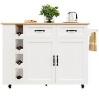 KÜCHENINSEL 131,5/43/90,7 cm weiß natur mit Steckdosenleiste und Klappplatte - Weiß, Holzwerkstoff (131.5/90.7/43cm) - OKWISH