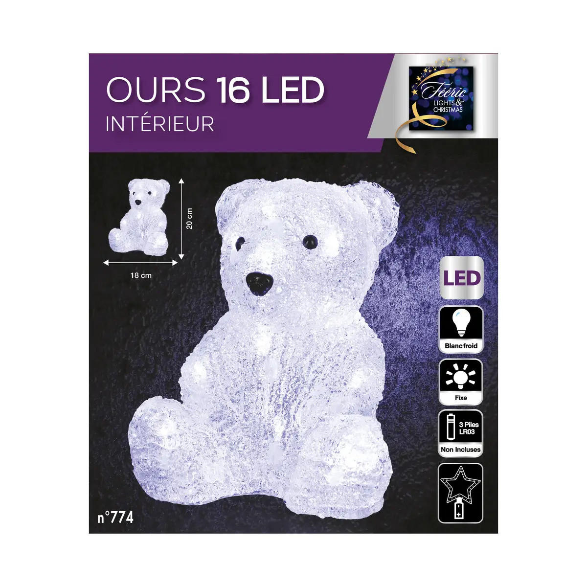 LED-ACRYLBÄR batteriebetrieben 18,5/15/20 cm - Weiß, Kunststoff (15/20/18.5cm) - Fééric Lights and Christmas