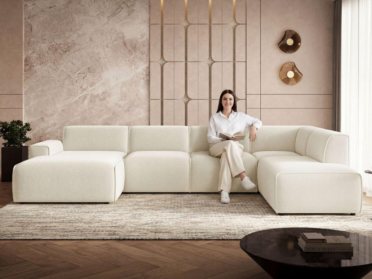 ECKSOFA U Belluno Creme Rechts - Creme/Schwarz, Holz/Kunststoff (220/378cm) - Graingold