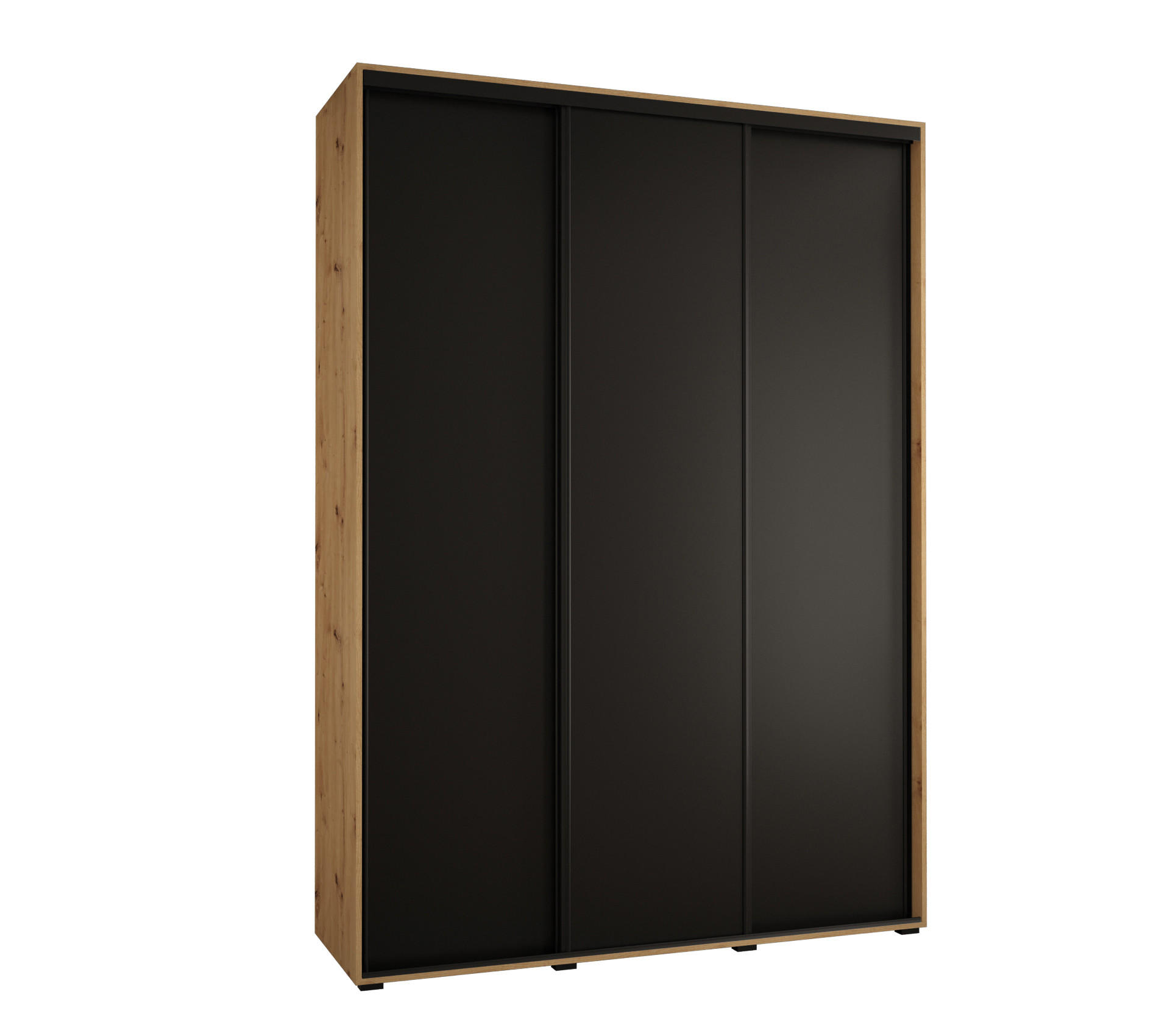 Abiks Möbel Schwebetürenschrank Eiche Artisan, Schwarz, Schwarz 170x235x45 cm