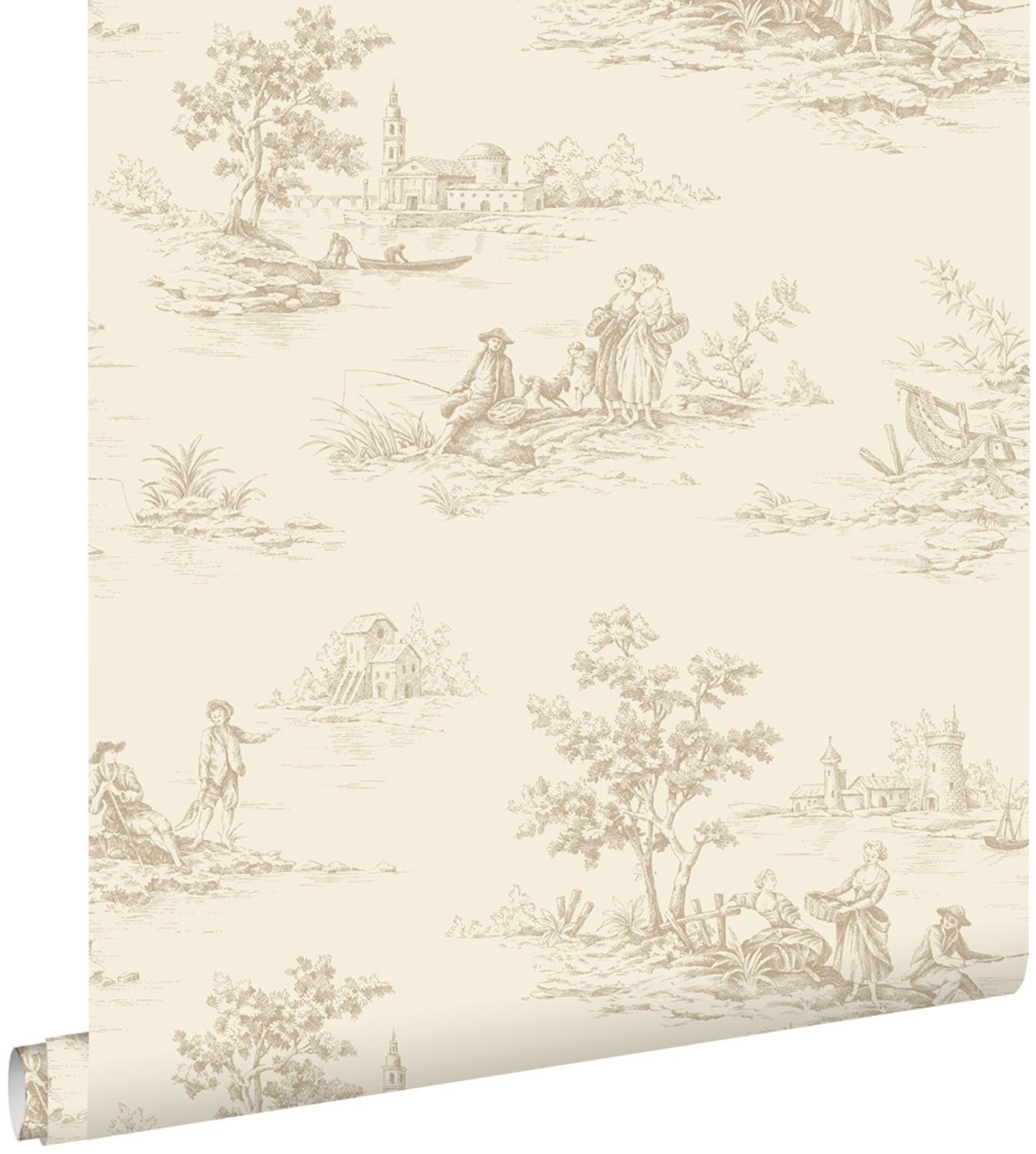 TAPETE Toile de Jouy 53 cm x 10.05 m - Beige, Papier (53/1000cm) - ESTAhome