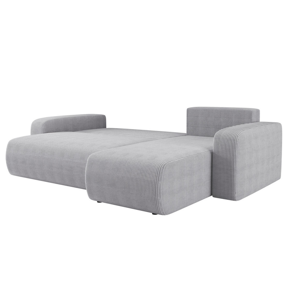 ECKSOFA L-FORM Schlaffunktion Und Bettkasten Eckcouch MILANO L Stoff Dicker Cord Grau Rechts - Grau, Holz/Textil (244/142cm) - Kaiser Möbel